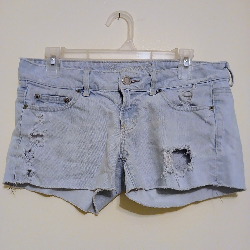 Distressed Light Blue Denim Shorts